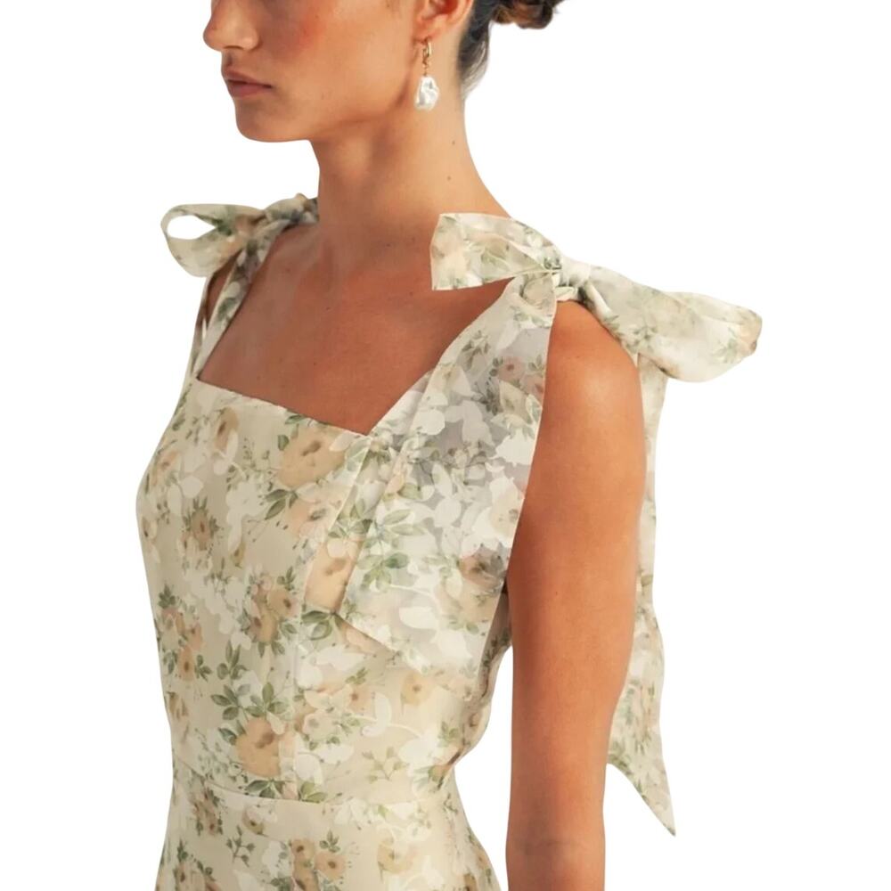 $158 SOLD OUT Arose Studio Floral Organza Carinne Midi Dress Sage M NWT